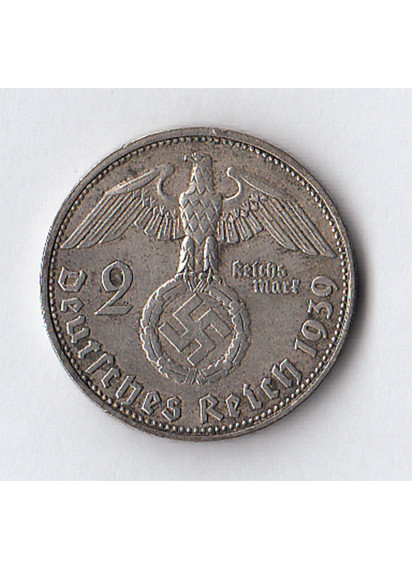 1939 - 2 Marchi argento  Paul von Hindenburg  Zecca A